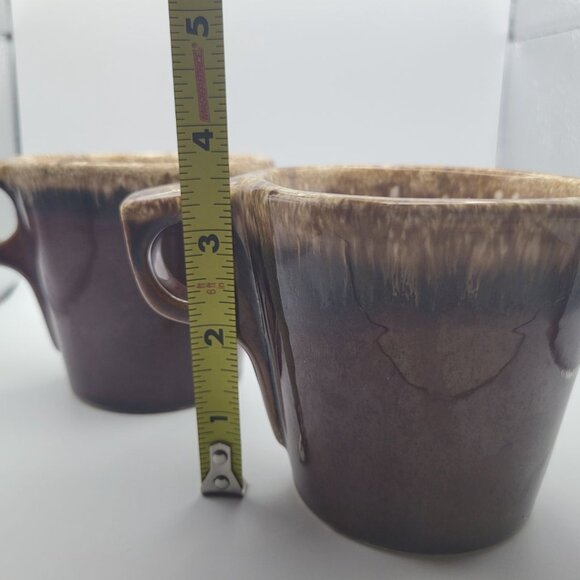 Hull Cup Mug Brown Drip Glaze Oven Proof Coffee Tea Square Handle Set Pair Two - Picture 6 of 12